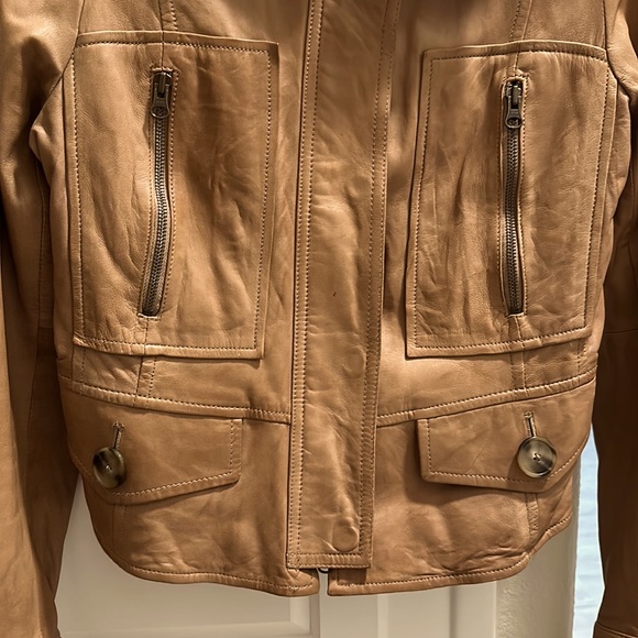 Ann Taylor loft camel color Leather jacket - Picture 3 of 10